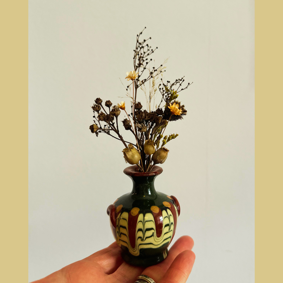 Dried Flowers in Miniature Antique Vase #12