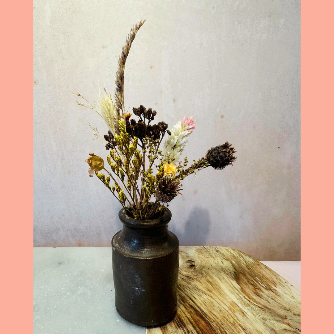 Dried Flowers in Miniature Antique Vase #10