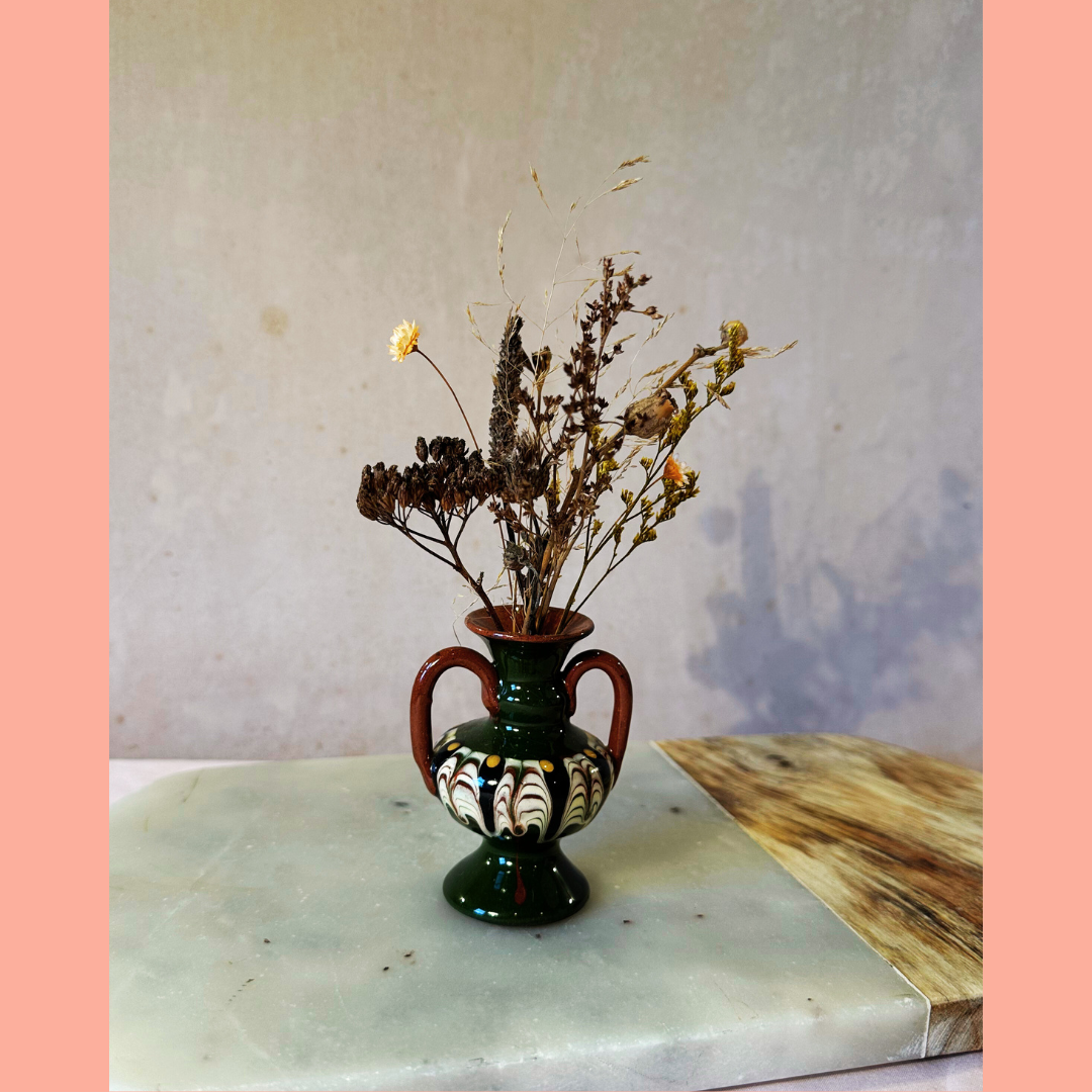 Dried Flowers in Miniature Antique Vase #8