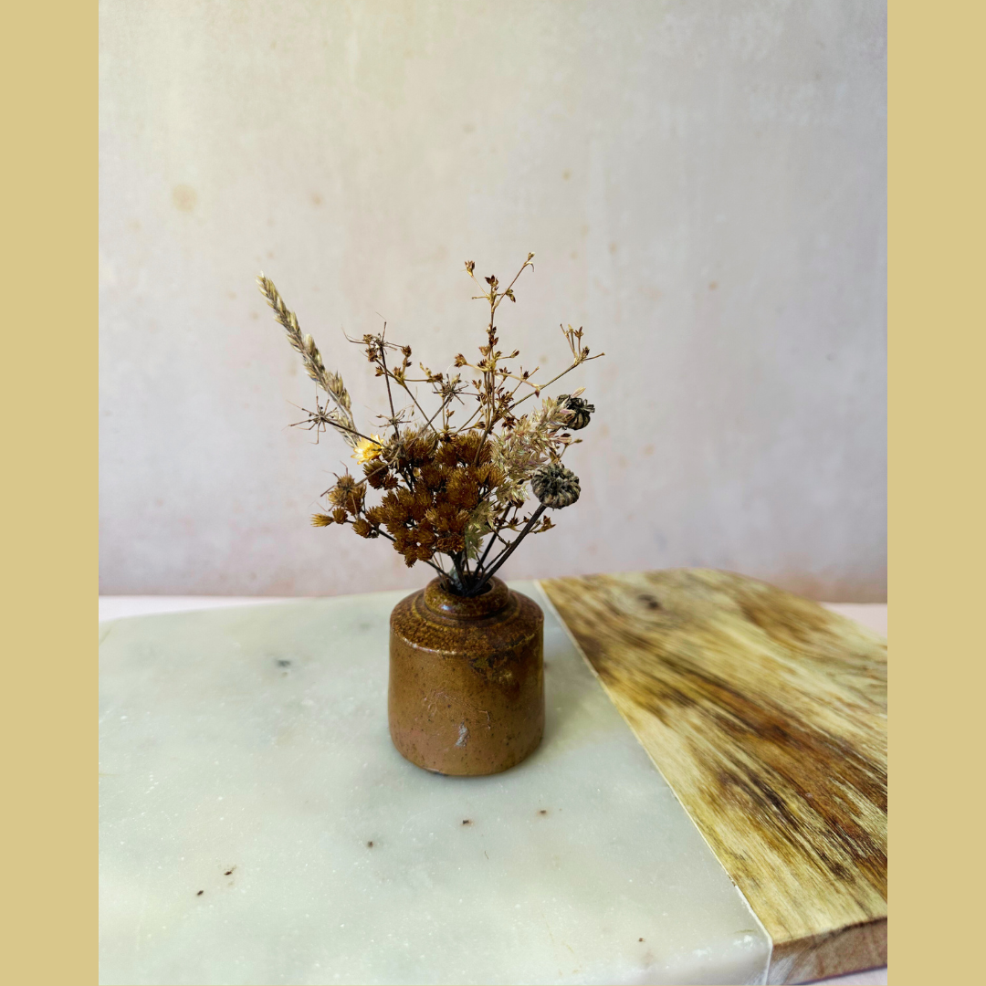 Dried Flowers in Miniature Antique Vase #9